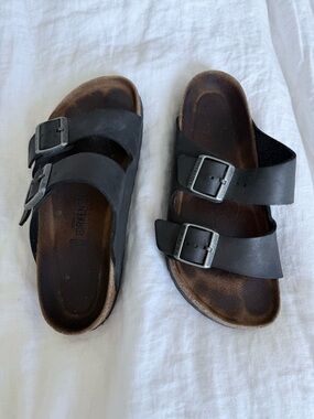 Birkenstock Women's Black Two-Strap Arizona Sandals with Buckles